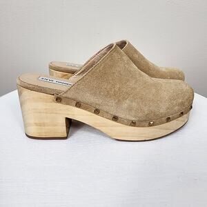 Steve Madden | Oralee Suede Clogs Sz 10 Beige Slip-On Mule Block Heel Studded